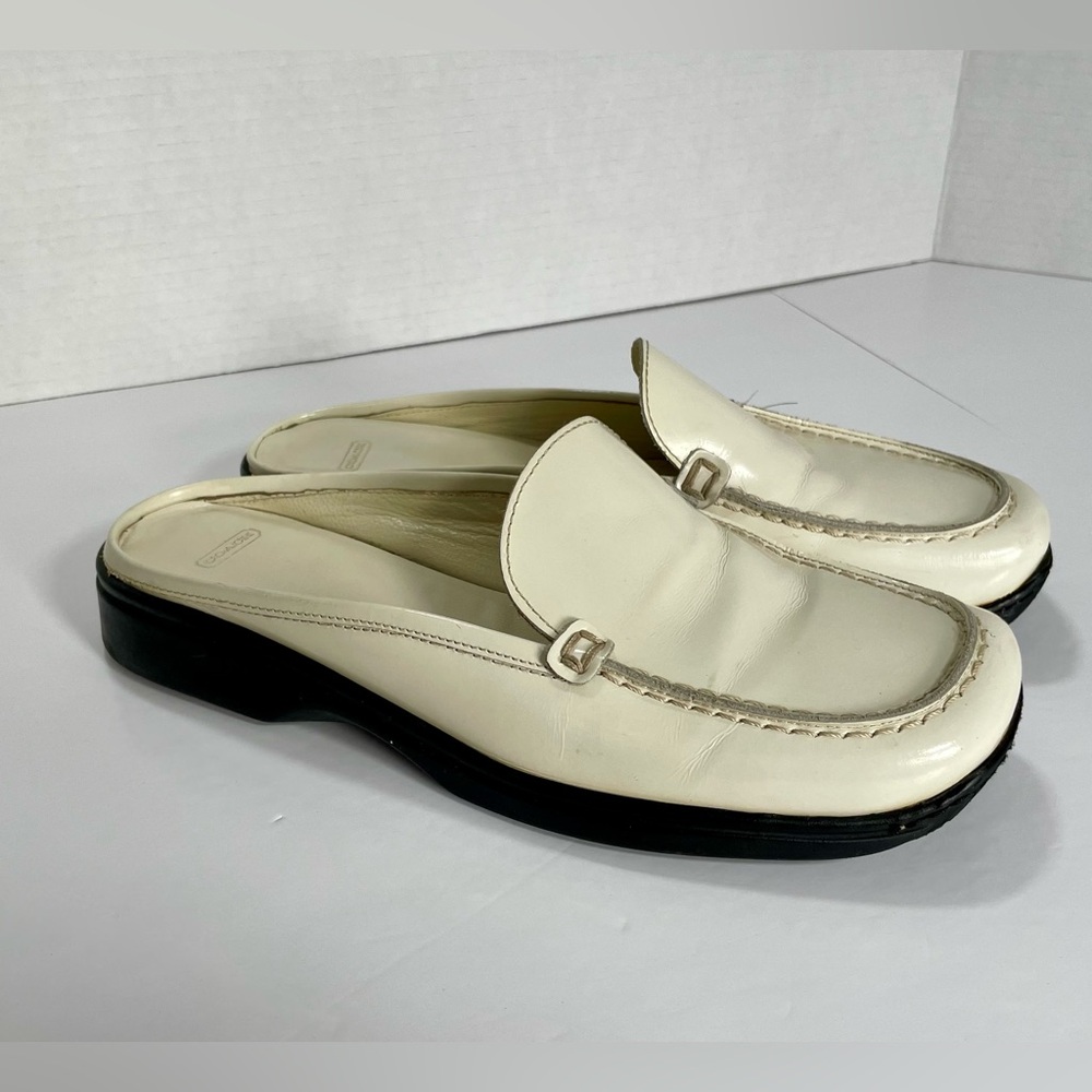 COACH Rebecca Leather Mule Slides Cream Size 7.5 - Made in Italy